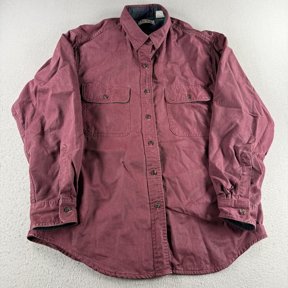 L.L.Bean Women’s Large Burgundy Cotton Plaid Lined Shirt Jacket Button Up